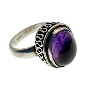 Vintage Amethyst Cabochon & Sterling Silver Ring Size 7.25